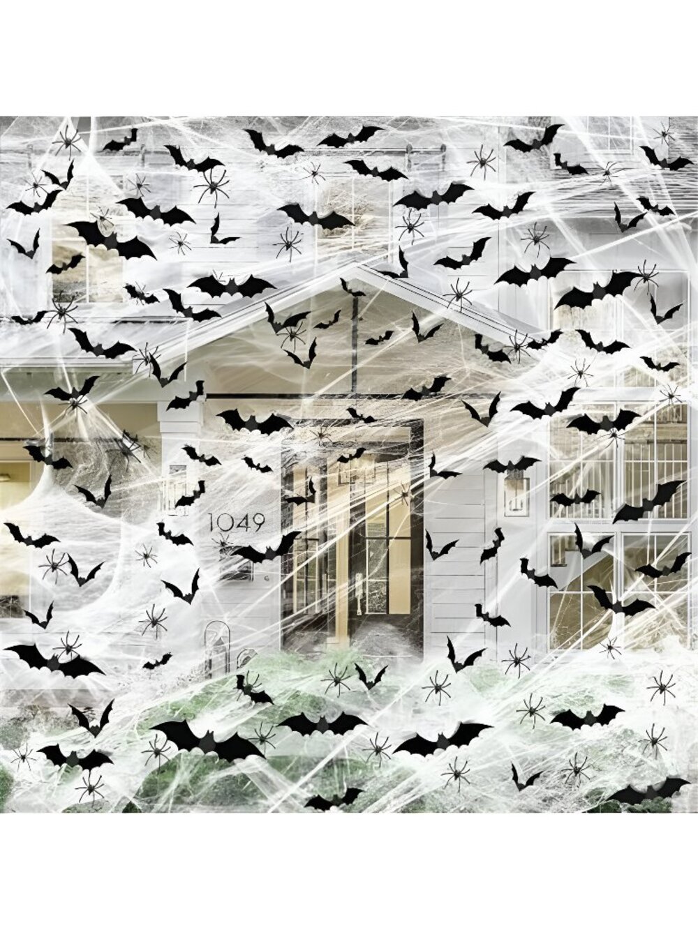 1200 sqft Halloween Spider Webs and 120pcs Fake Bats and 50pcs Fake